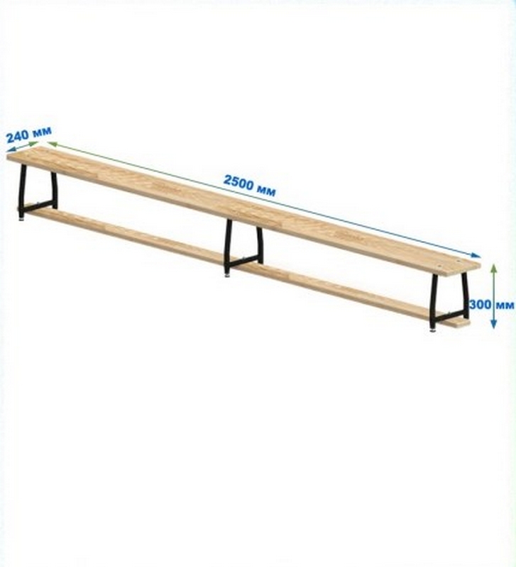 Скамейка гимнастическая 2500мм (40 мм щит.сосна) ножки метал с РО Dinamika 727_800