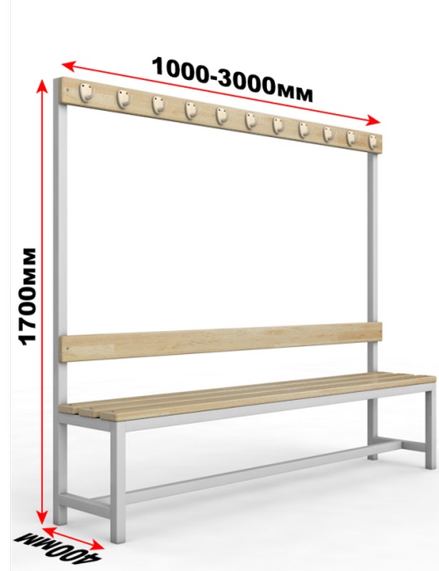 Скамейка для раздевалки c вешалкой односторонняя неразборная, 200см Glav 10.100-2000 615_800